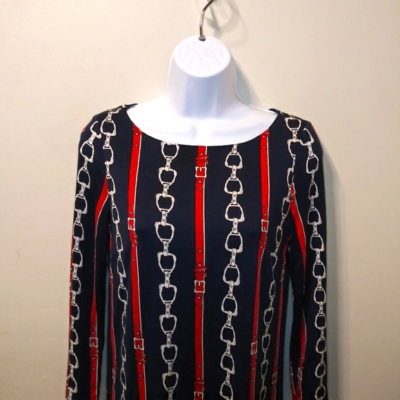 Juicy Couture 2012 English Snaffle Red & Navy Equestrian Print Silk Sheath Dress - Picture 3 of 11